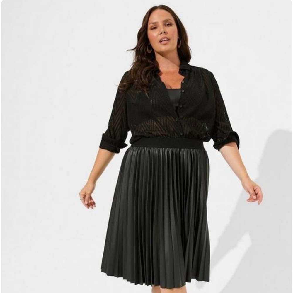Midi PU Pleated Skirt